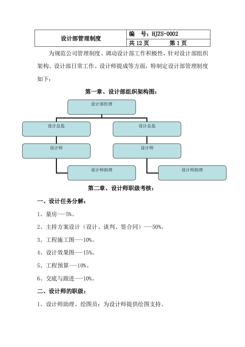 装修公司设计部管理制度