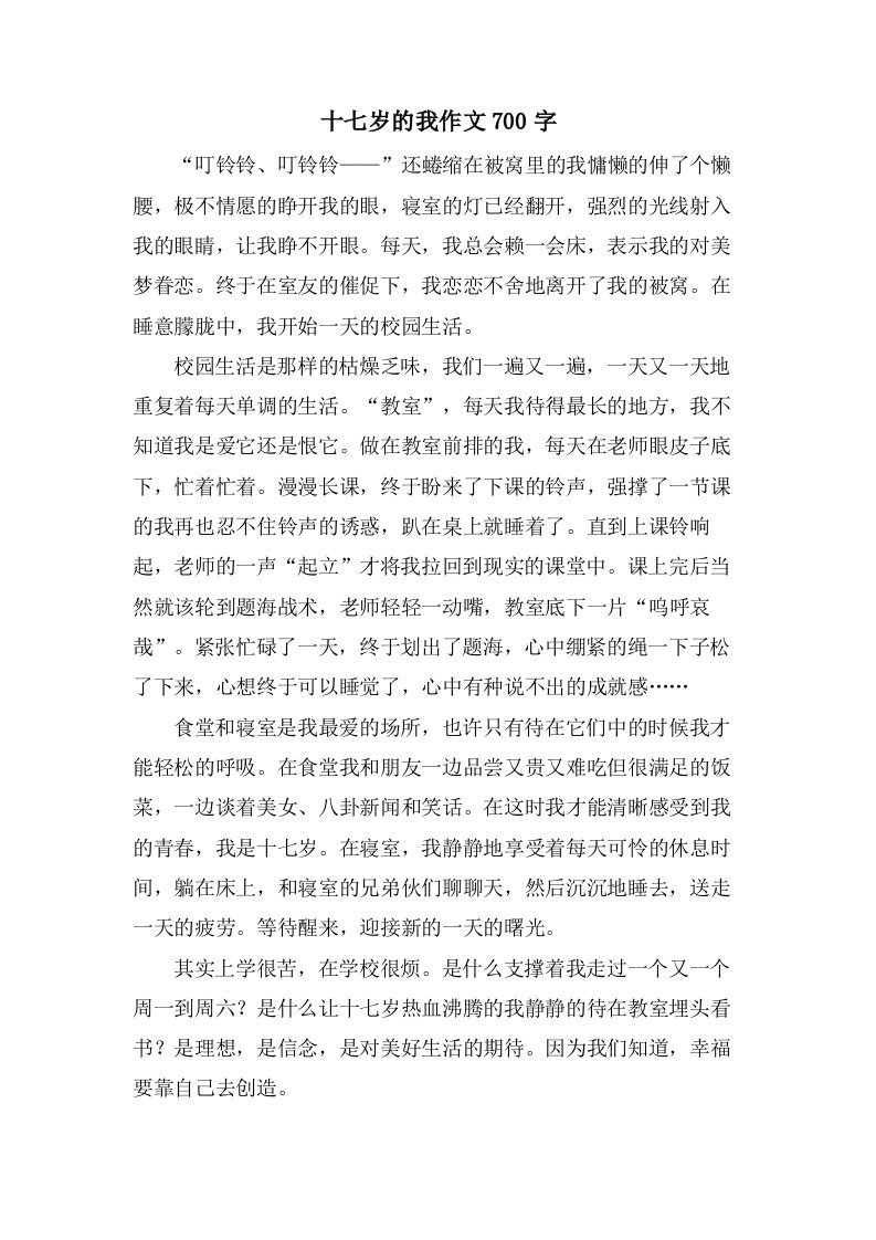 十七岁的我作文700字