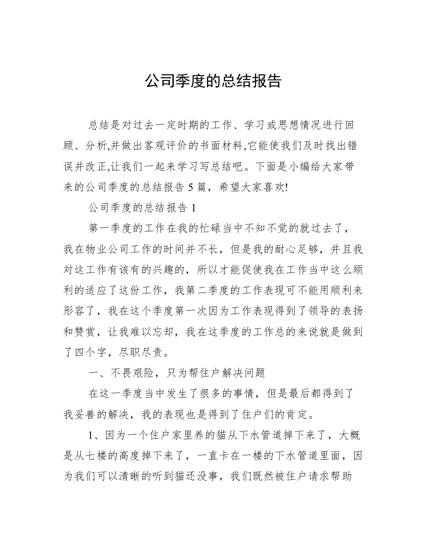 公司季度的总结报告