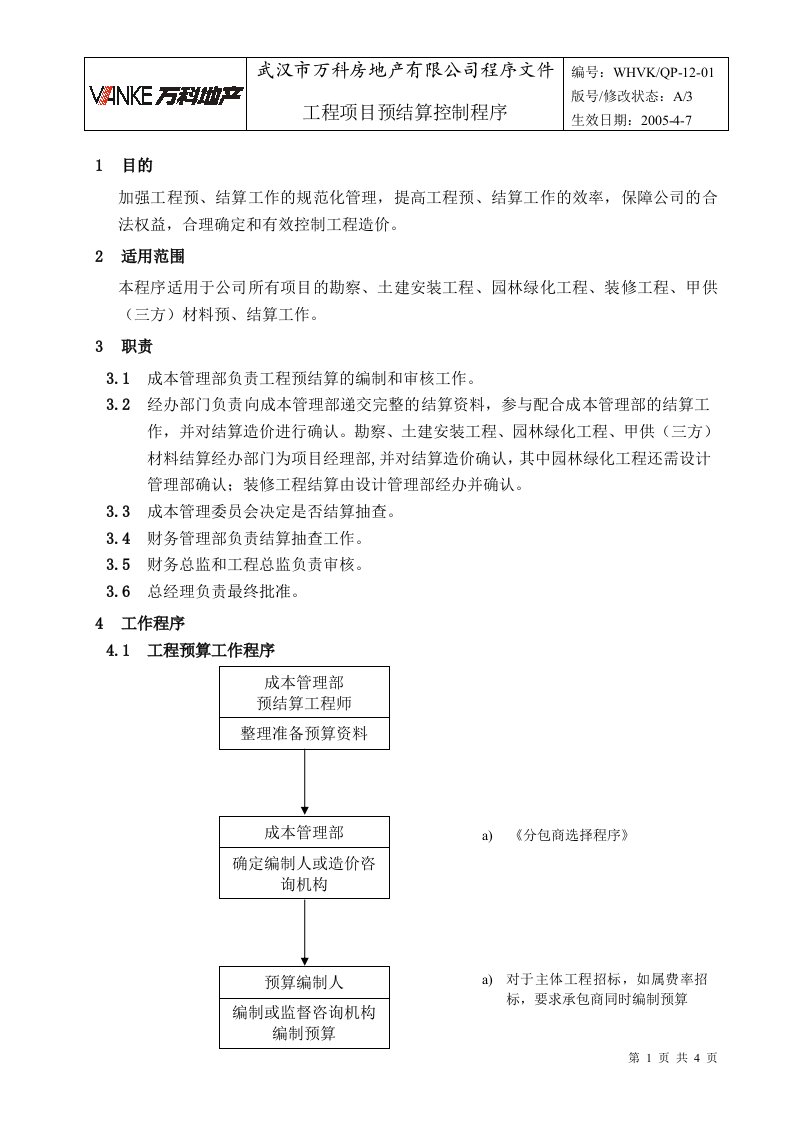 WHVK-QP-12-01工程项目预结算控制程序A3