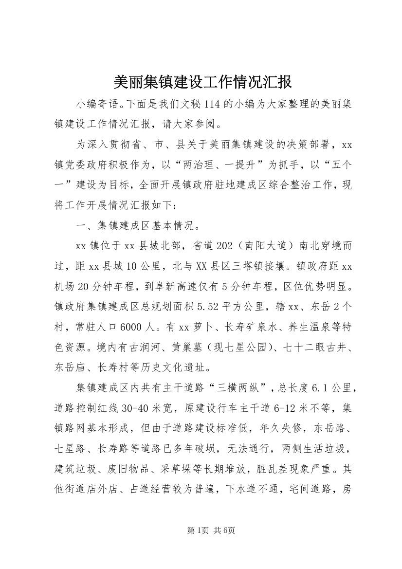 美丽集镇建设工作情况汇报