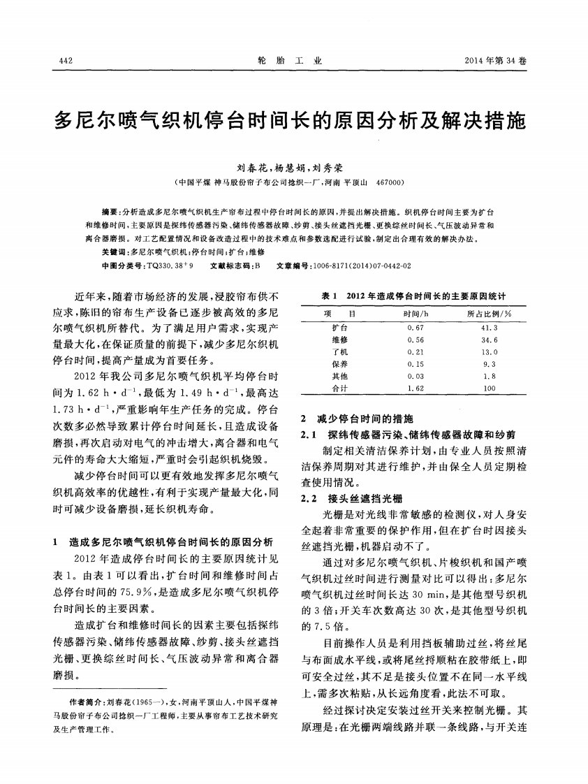 多尼尔喷气织机停台时间长的原因分析及解决措施-论文