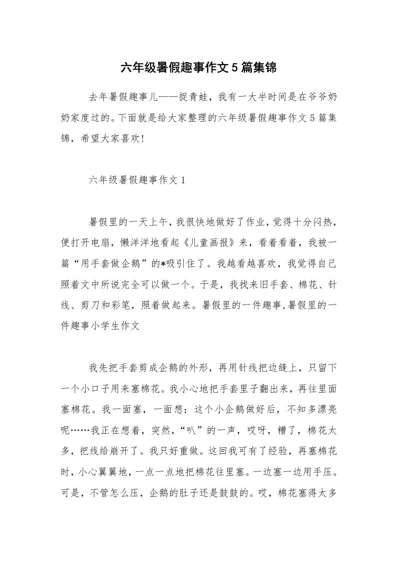 六年级暑假趣事作文5篇集锦