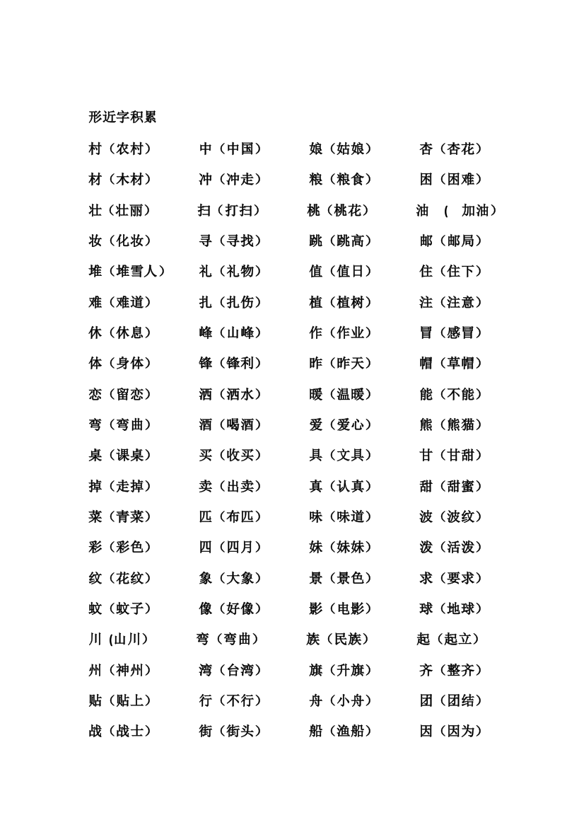 (完整版)小学二年级语文下册部编版形近字积累