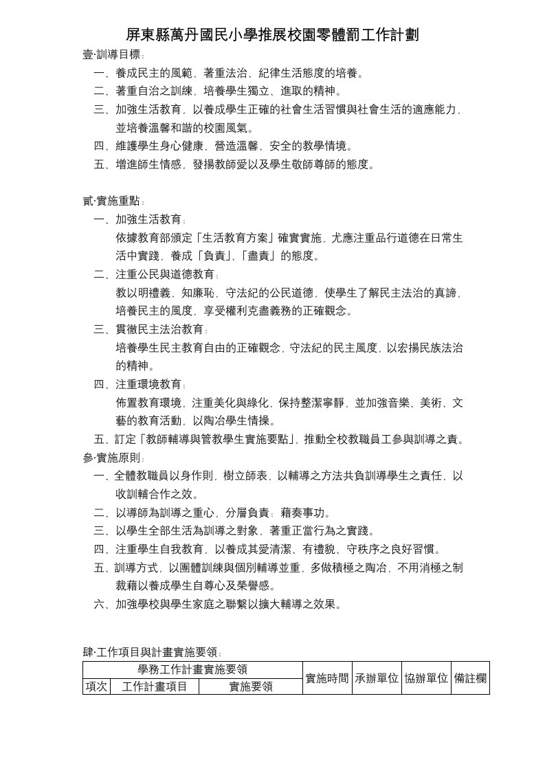 屏东县万丹国民小学推展校园零体罚工作计划