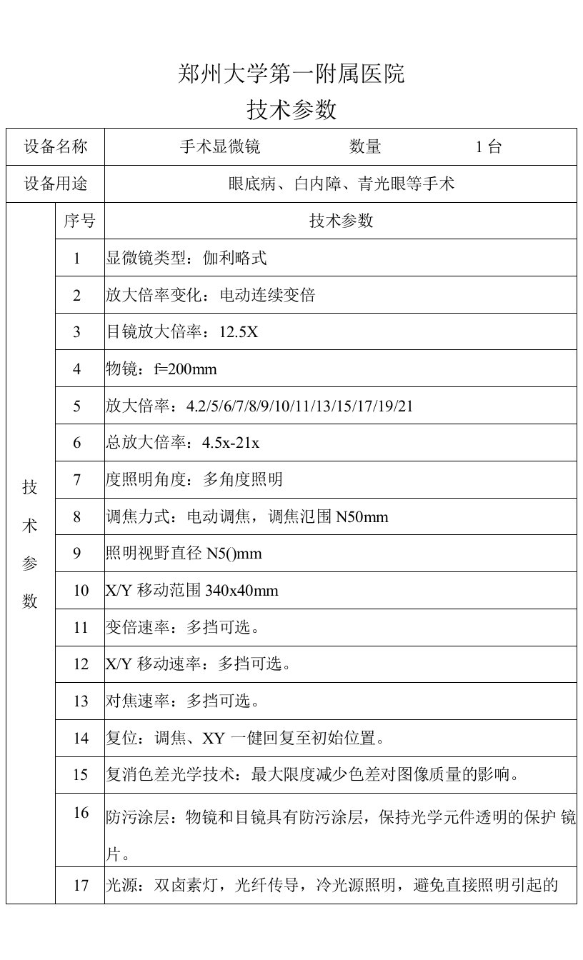 郑州大学第一附属医院技术参数