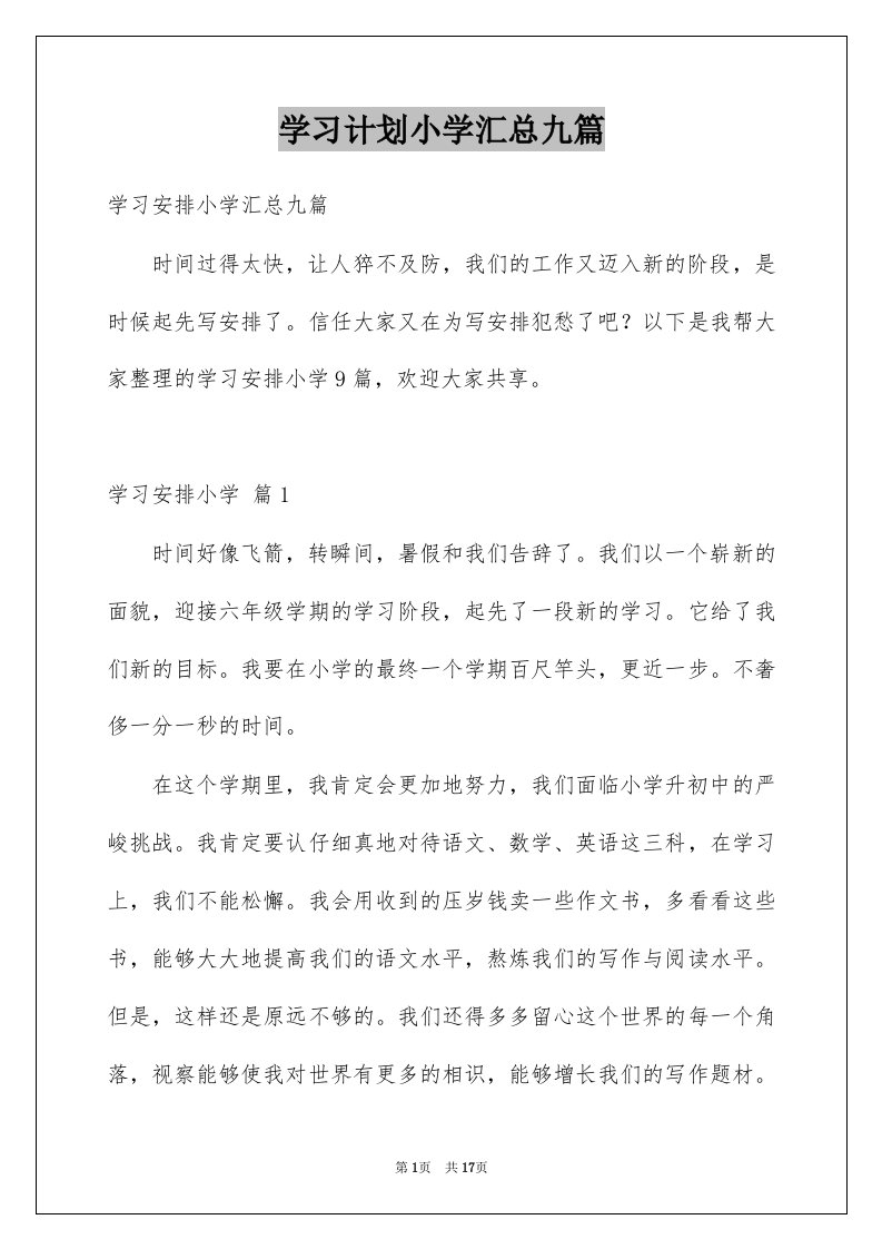 学习计划小学汇总九篇例文