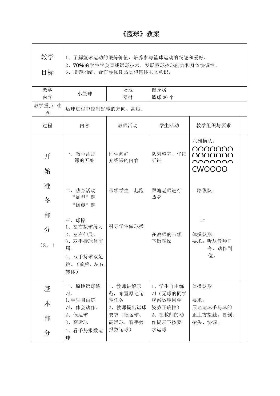 小学篮球教案教学计划全集