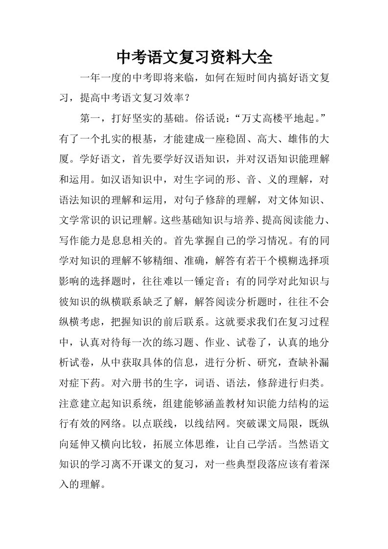 中考语文复习资料大全.docx