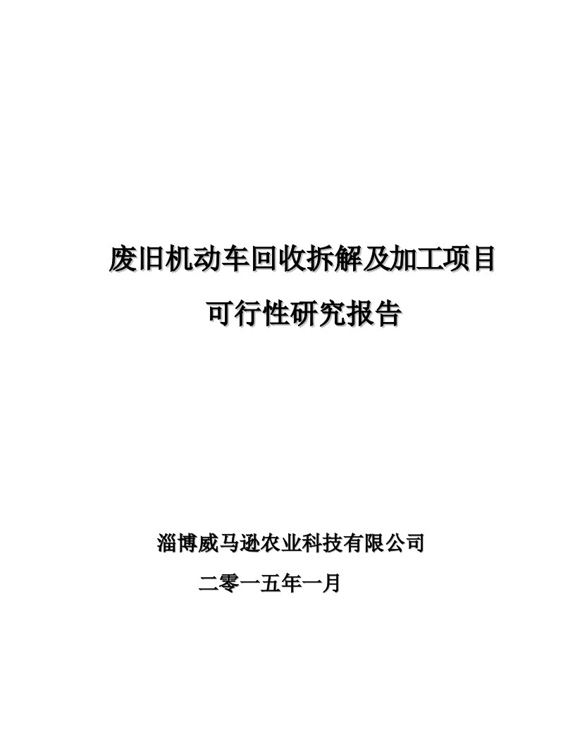 (威马逊公司)废旧机动车回收拆解及加工项目可行性研究