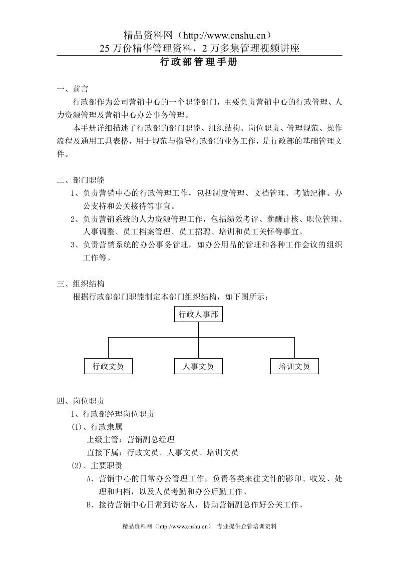 某公司行政部管理手册