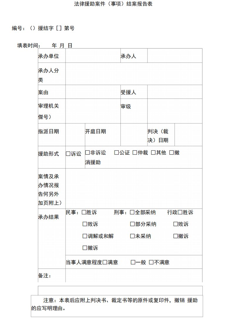 法律援助案件事项结案报告模板表