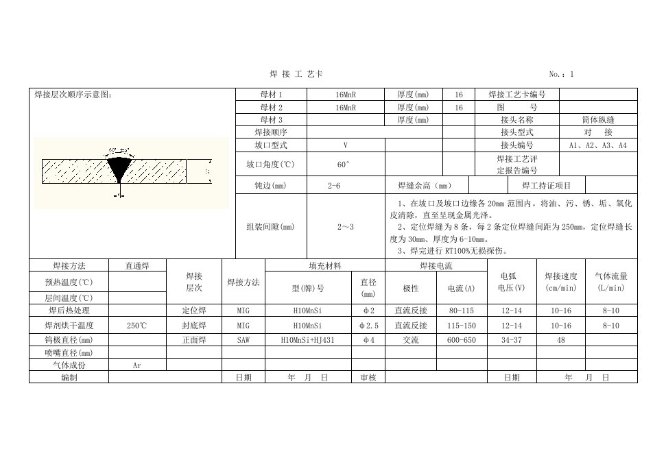 压力容器焊接工艺卡