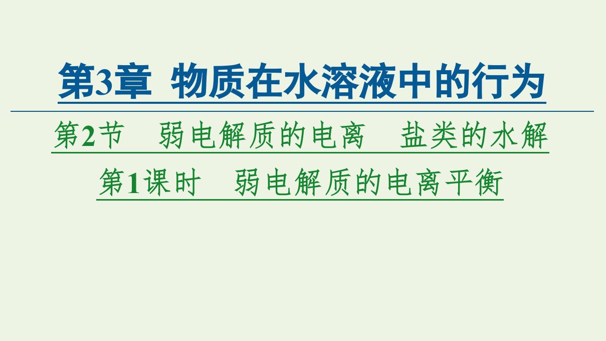 新教材高中化学第3章物质在水溶液中的行为第2节第1课时弱电解质的电离平衡课件鲁科版选择性必修1