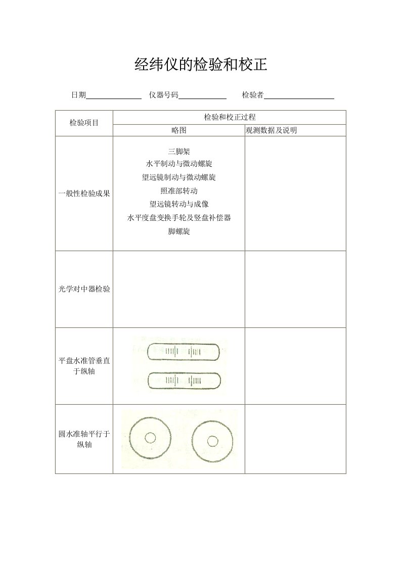 水准仪、经纬仪的检验和校正表格记录