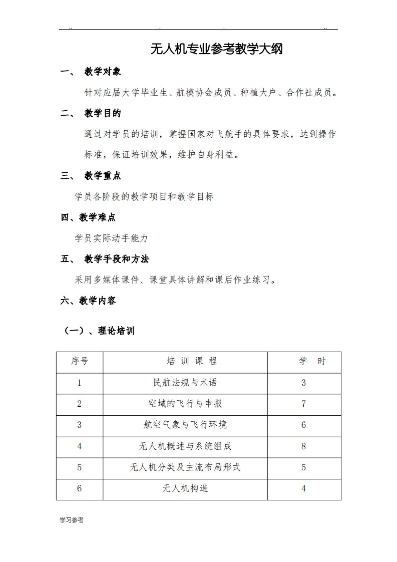 无人机专业参考教学大纲