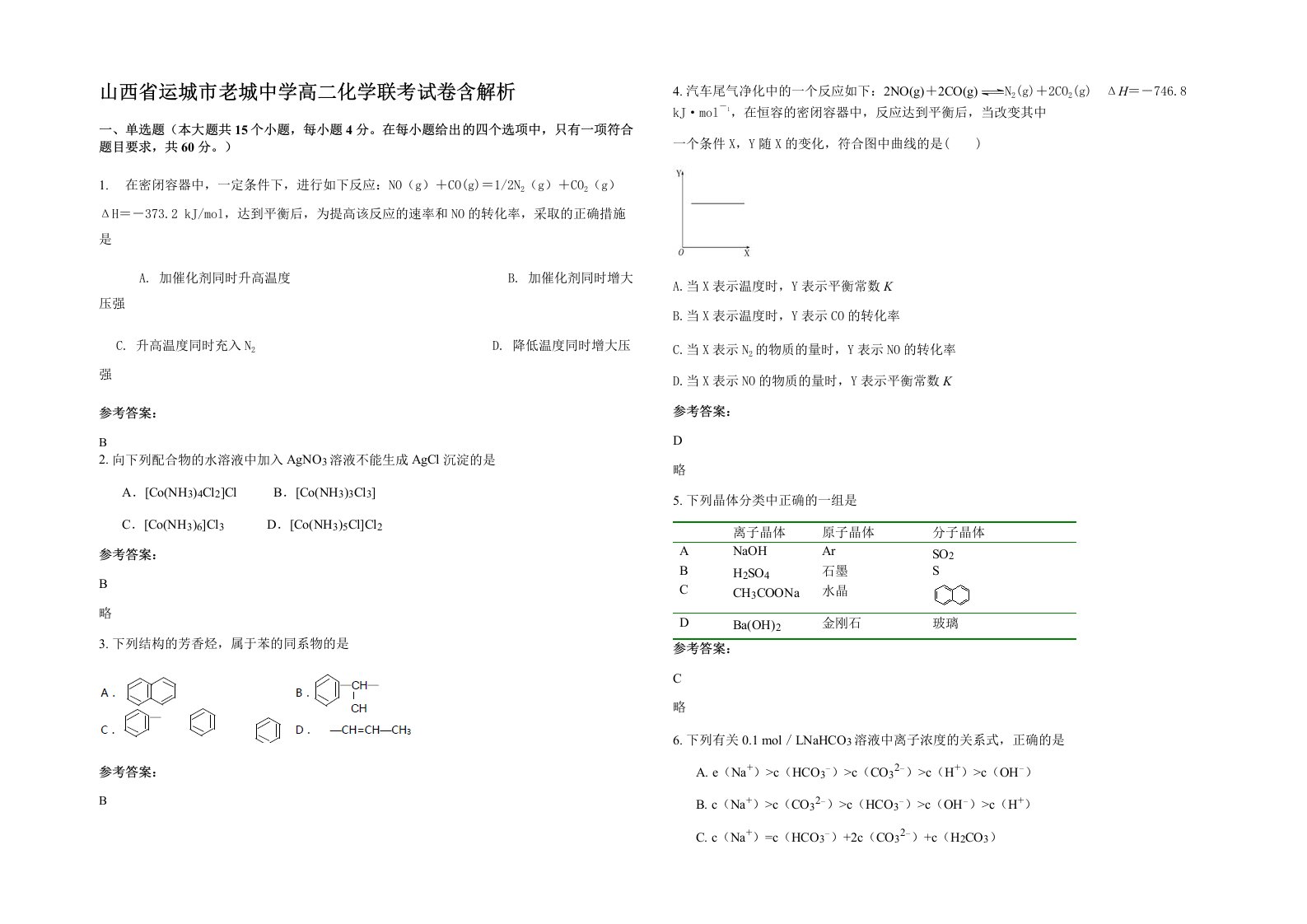 山西省运城市老城中学高二化学联考试卷含解析