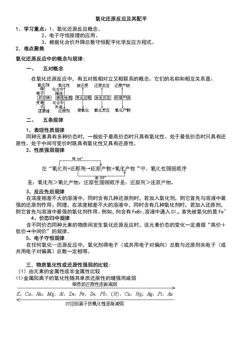 氧化还原反应配平原则