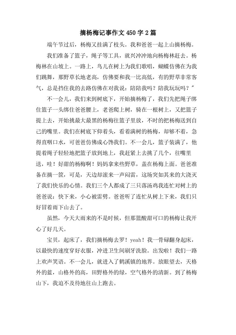 摘杨梅记事作文450字2篇