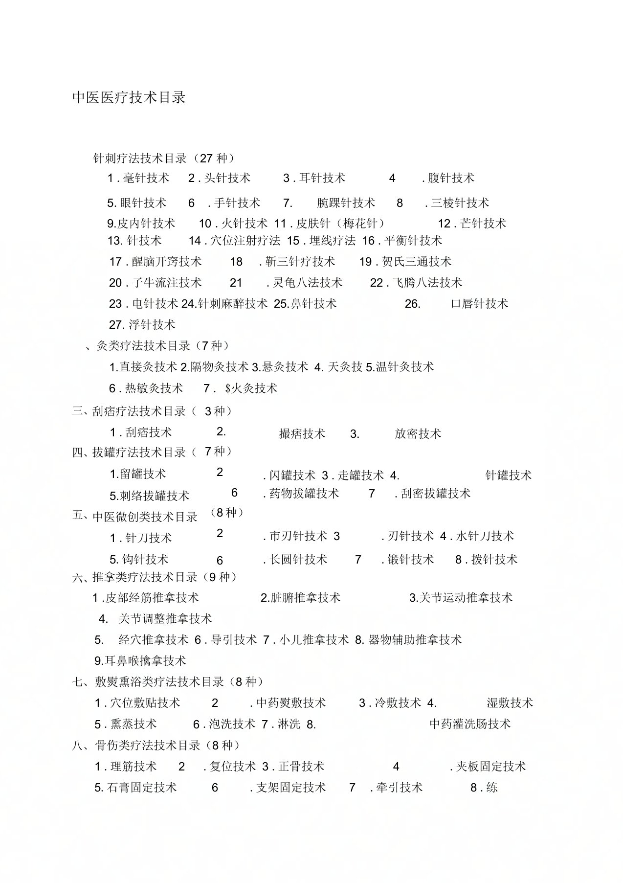 最新中医医疗技术项目汇编