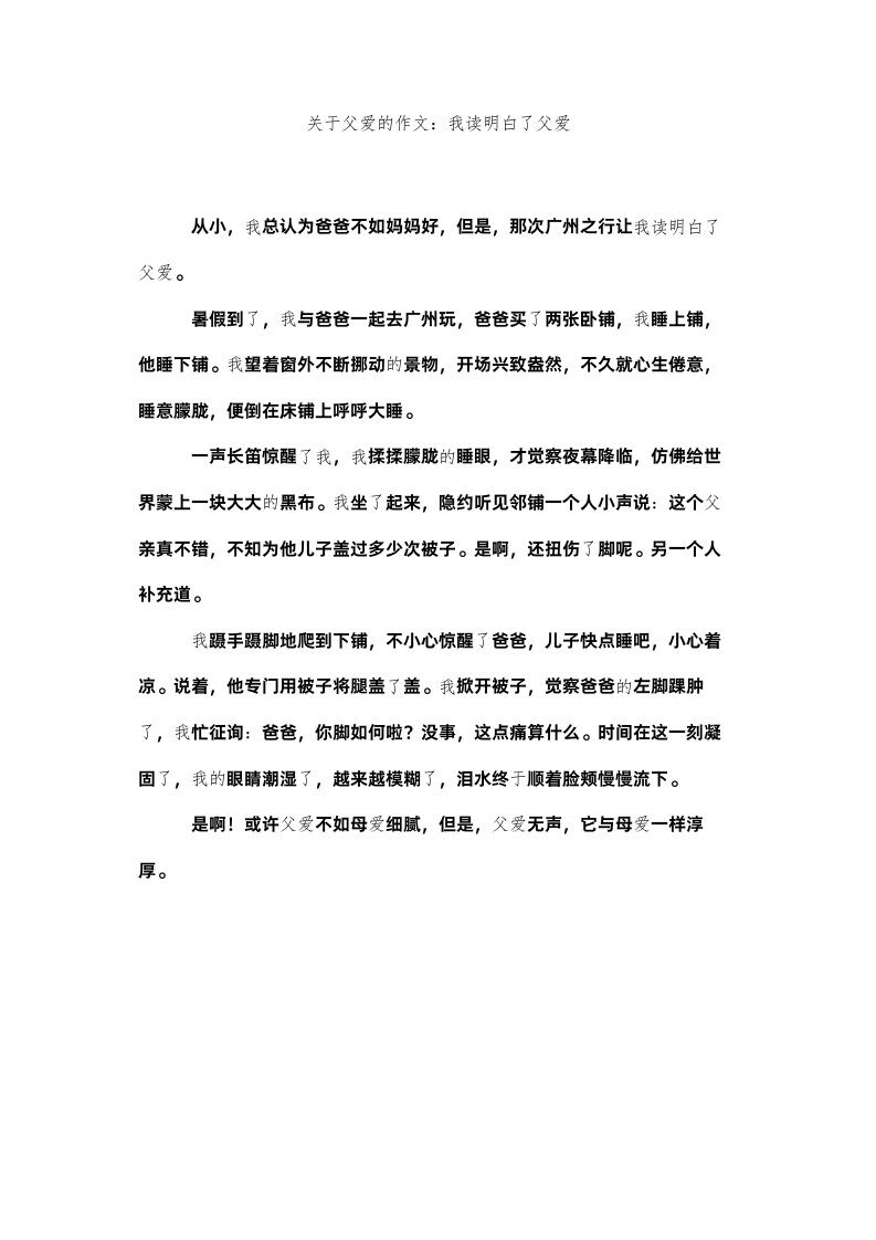 2022关于父爱的作文我读懂了父爱精选