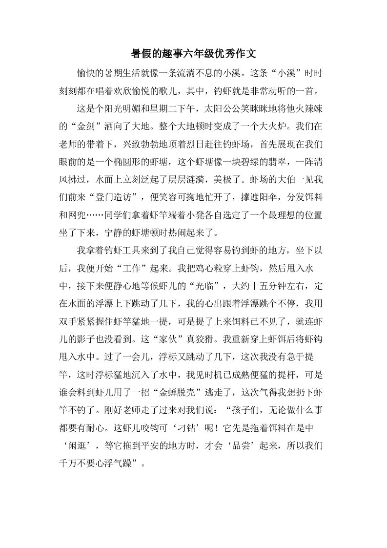 暑假的趣事六年级作文