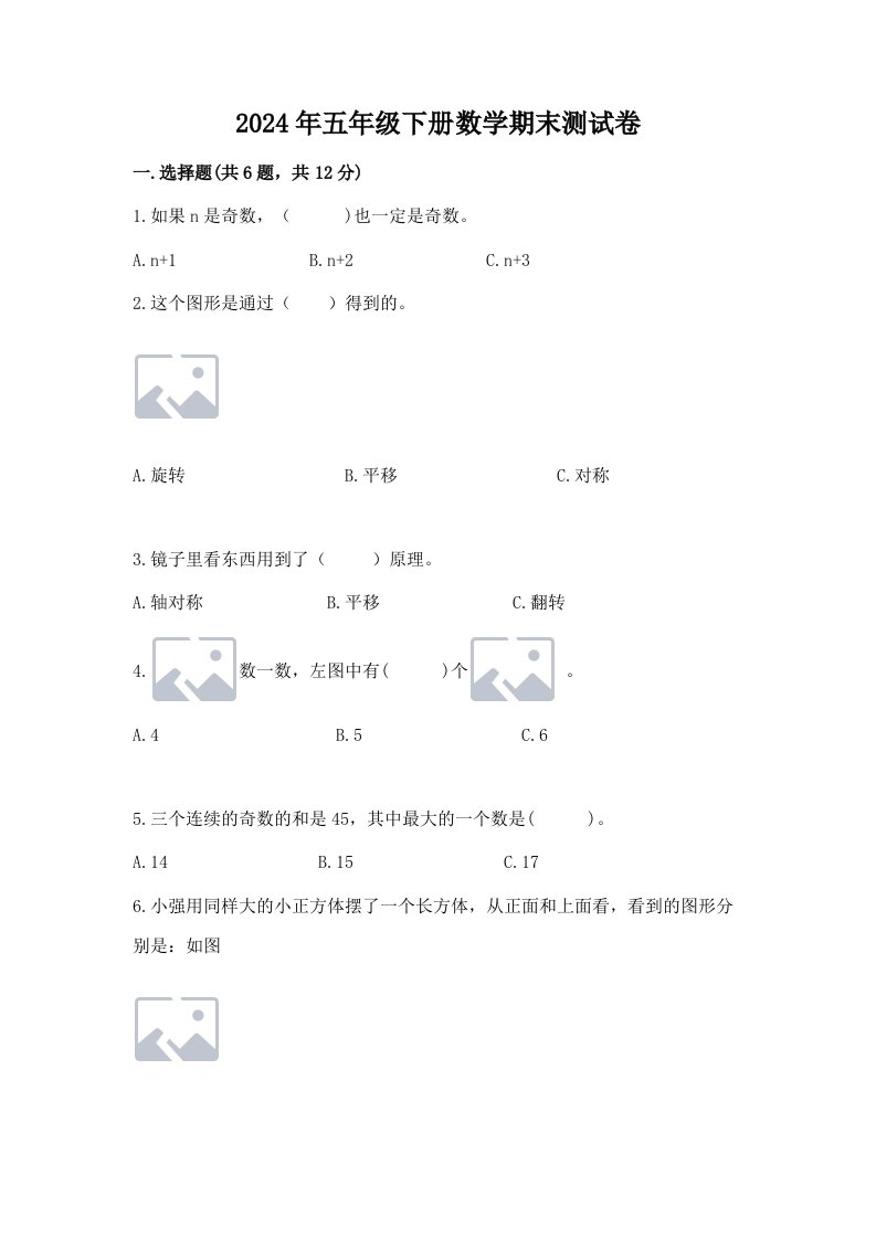 2024年五年级下册数学期末测试卷含完整答案（历年真题）