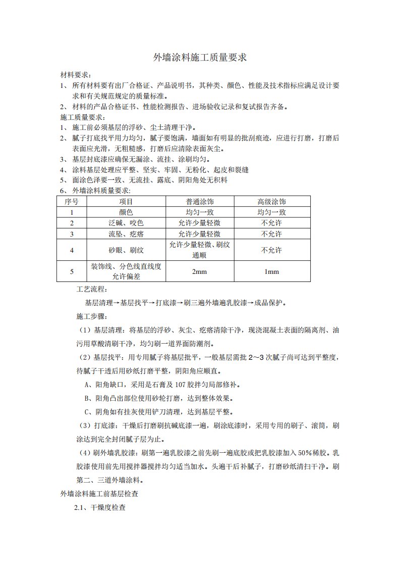 外墙涂料施工质量要求