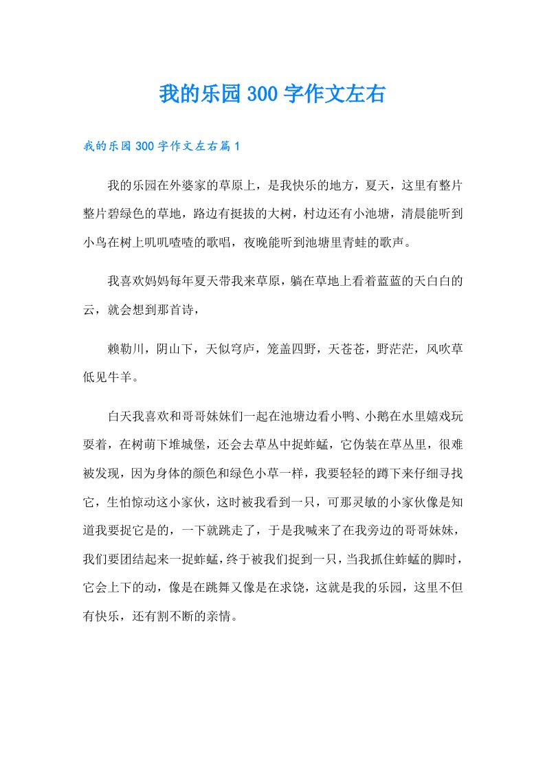 我的乐园300字作文左右