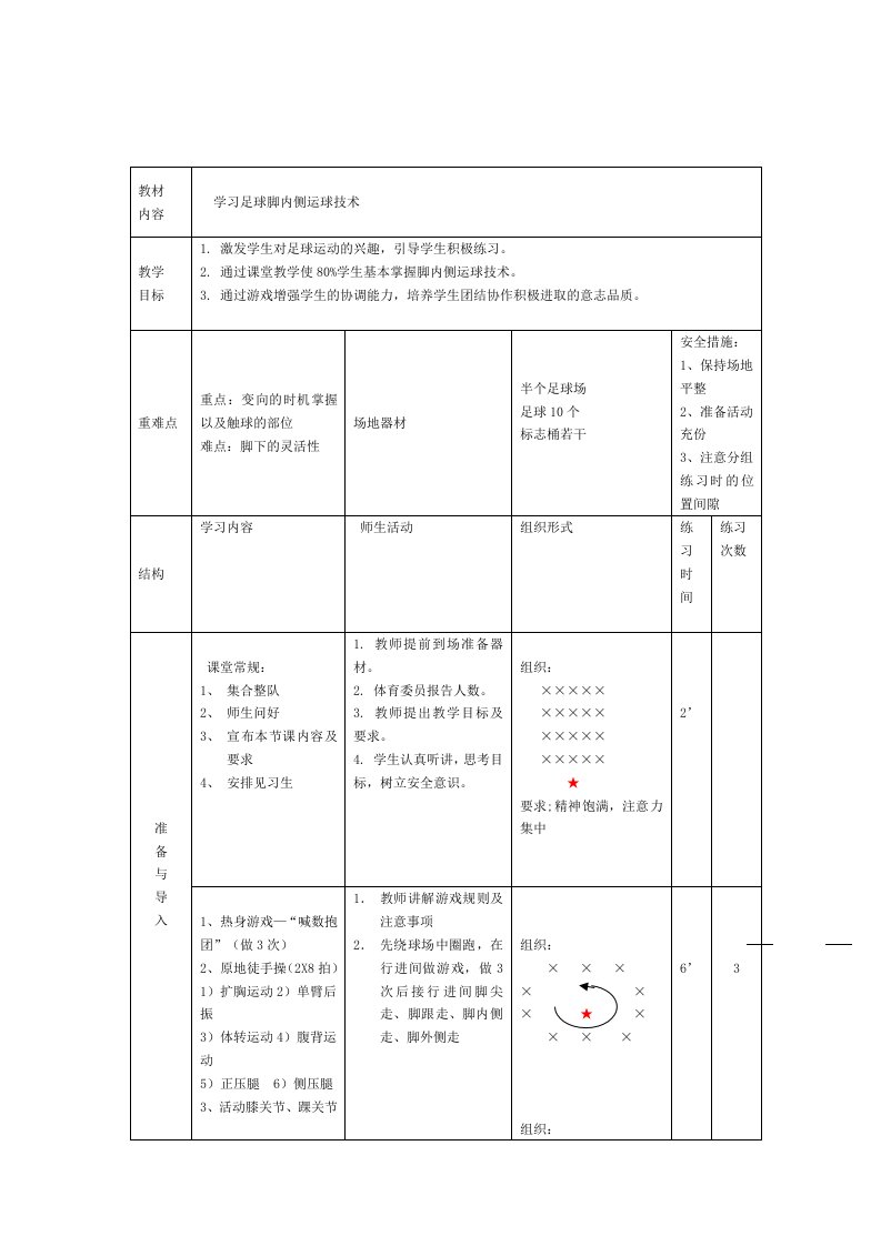 经典足球脚内侧运球教案