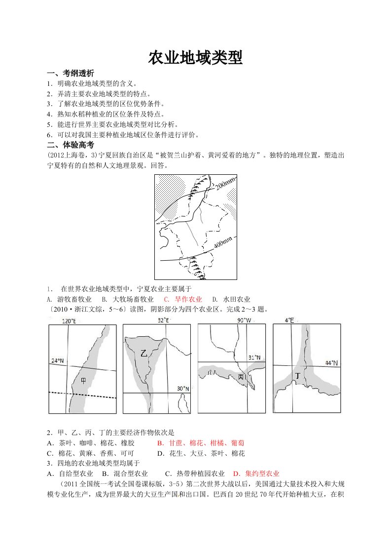 高考地理必备考点之农业地域类型