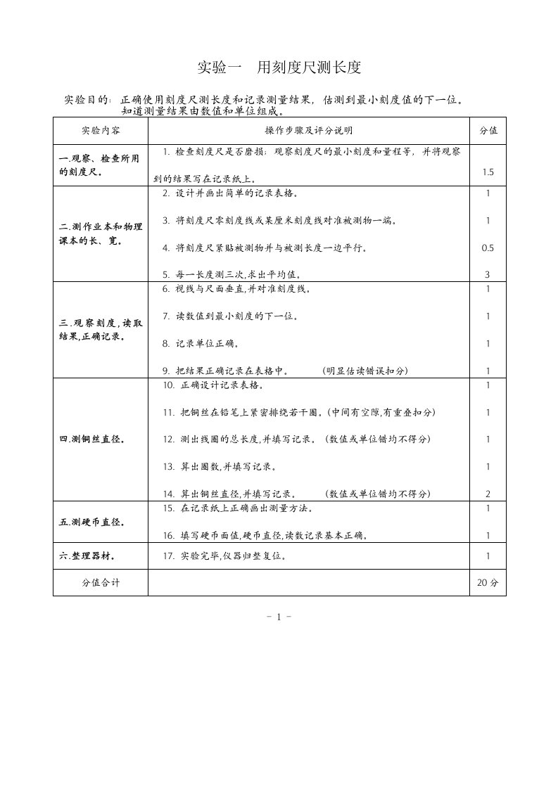 实验一用刻度尺测长度