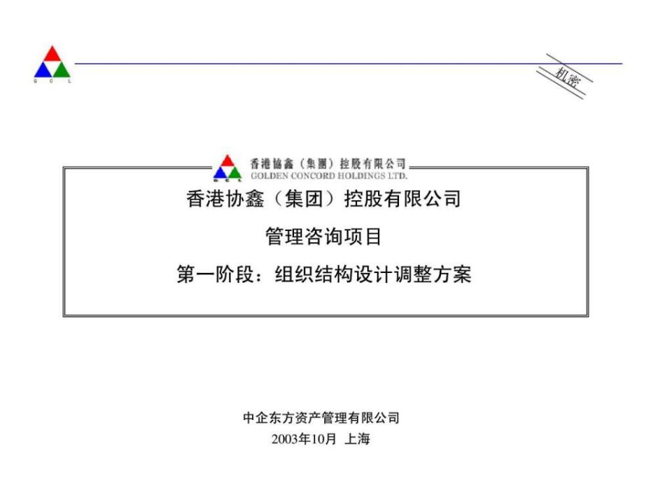 中企东方香港协鑫集团控股有限公司管理咨询项目第一阶段组织结构设计调整方案