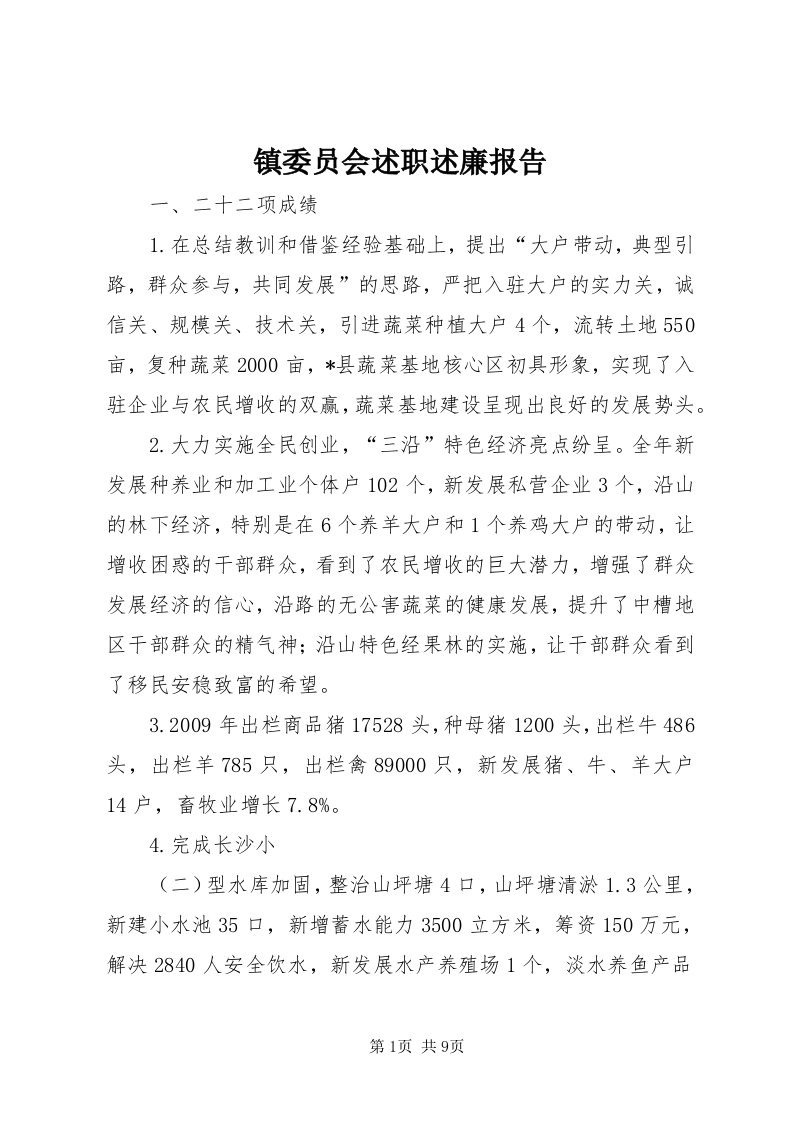 7镇委员会述职述廉报告