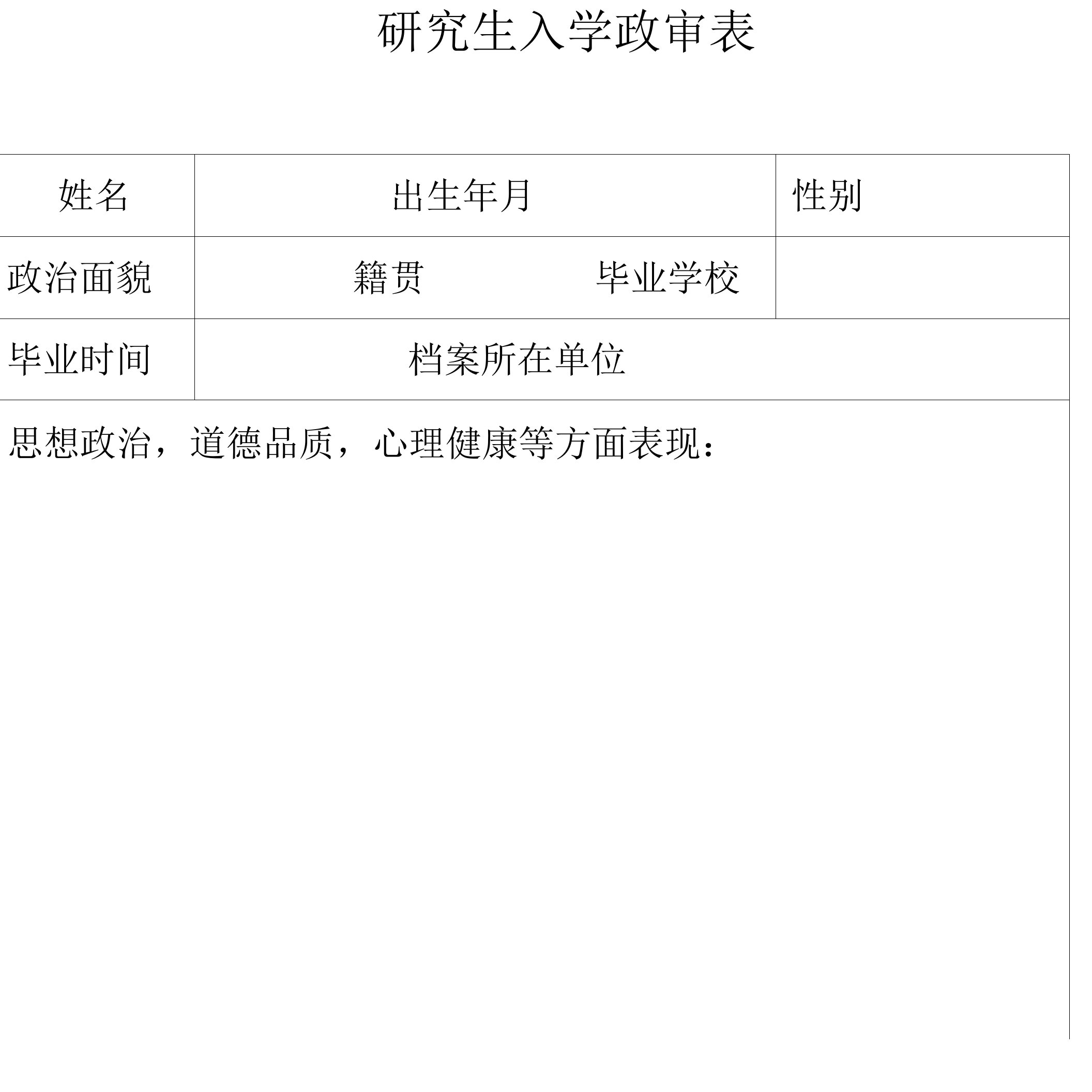 研究生入学政审表