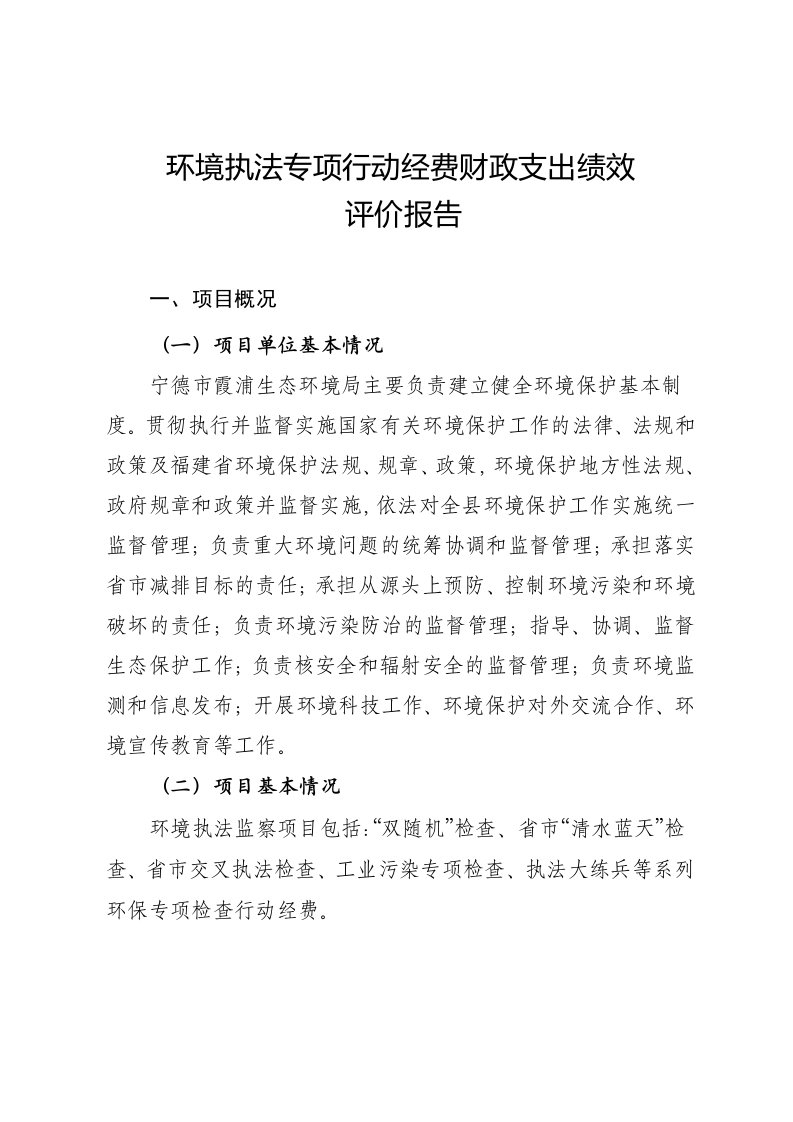 环境执法专项行动经费财政支出绩效