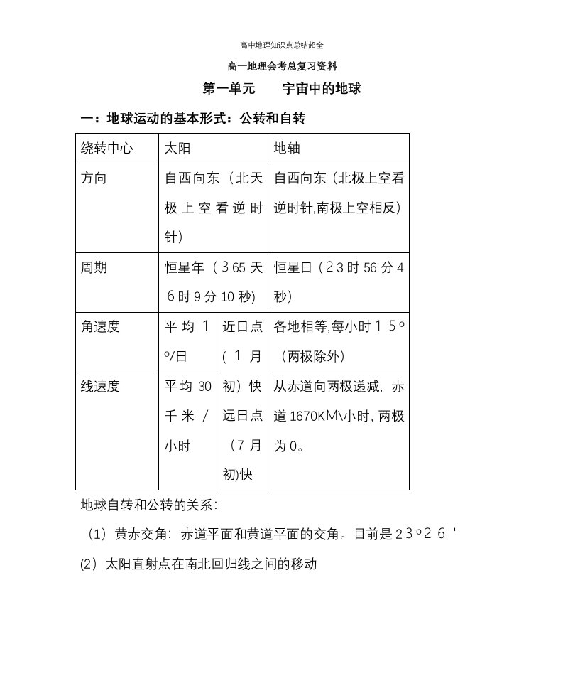 高中地理知识点总结超全