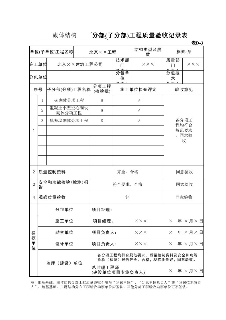 建筑工程-表D3砌体结构