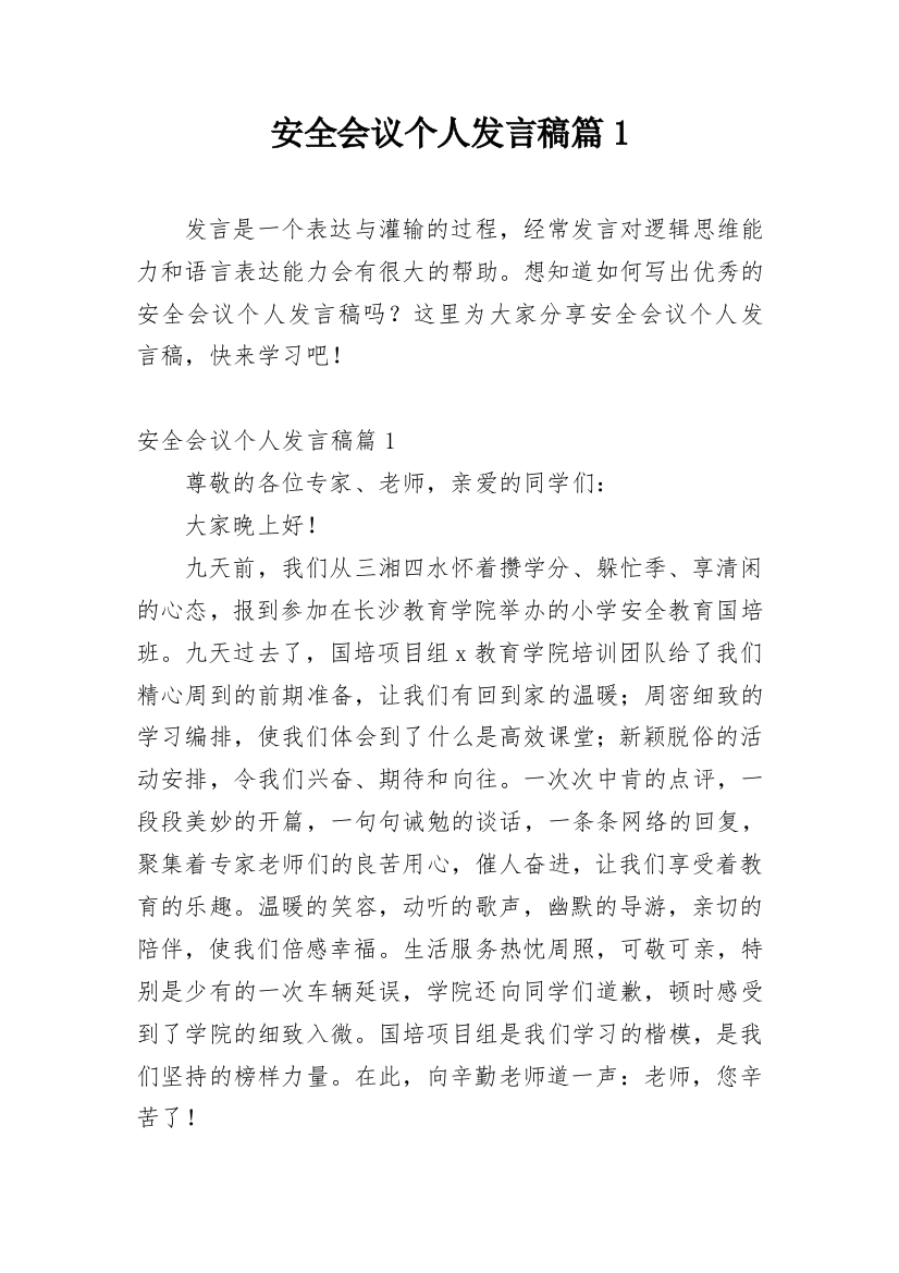 安全会议个人发言稿篇1