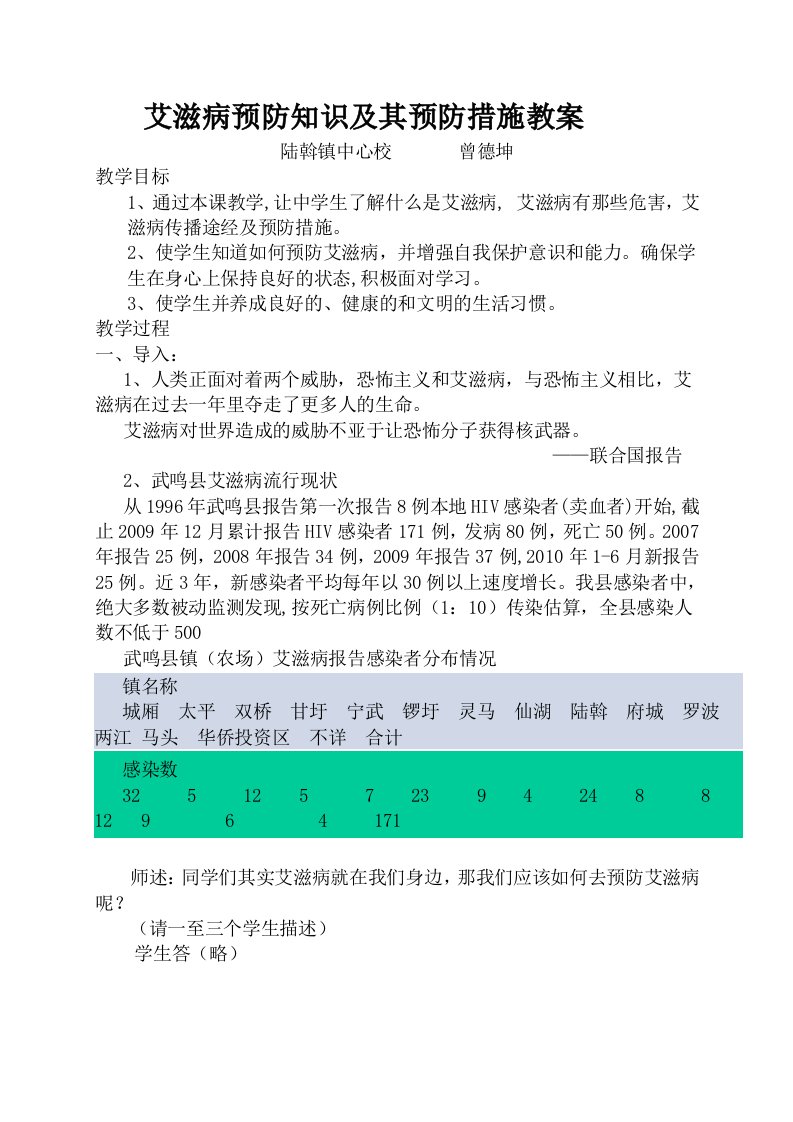 预防艾滋病知识教案