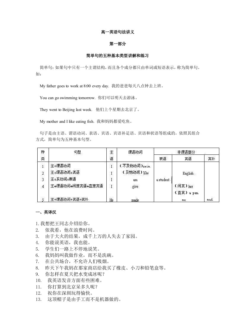 高一英语句法讲义doc2