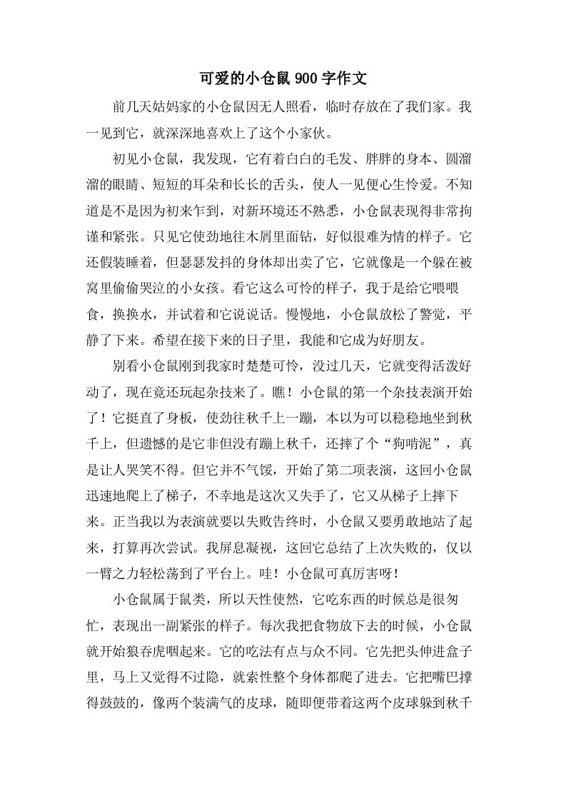 可爱的小仓鼠900字作文