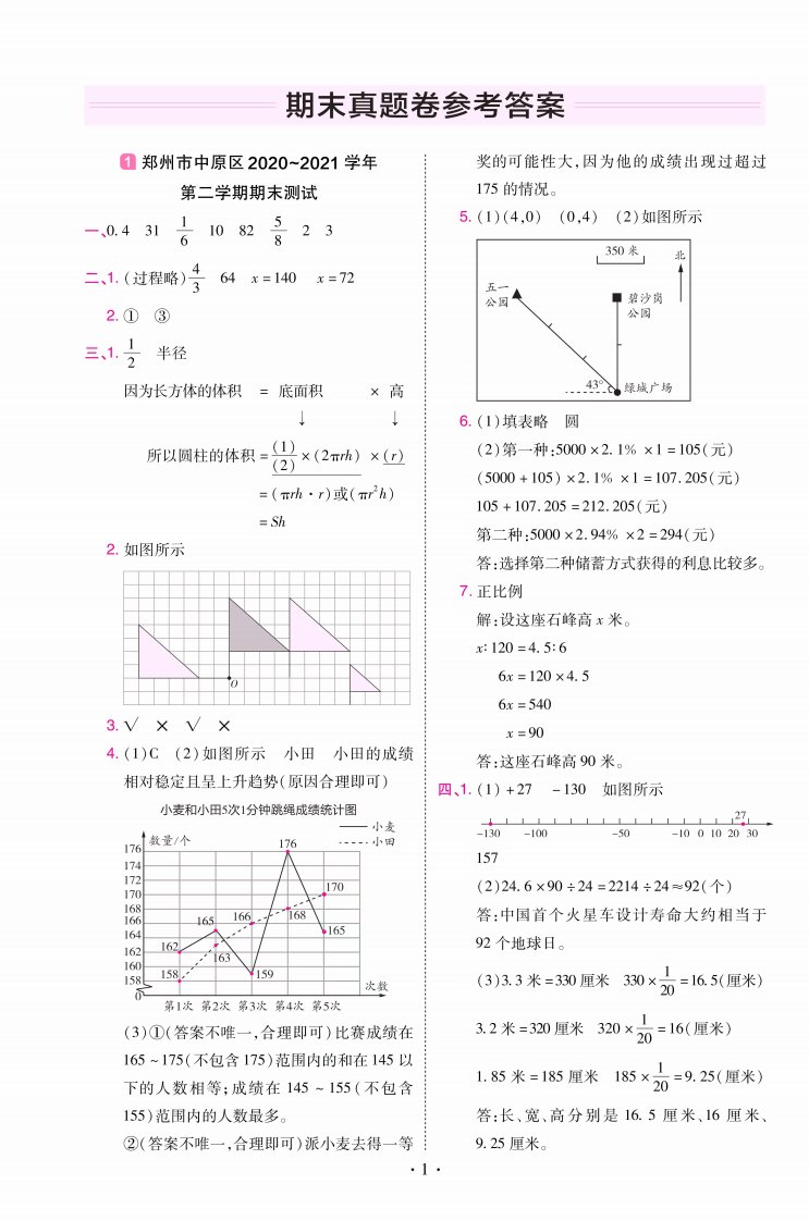 期末真题卷六年级下册数学人教版河南专用_答案