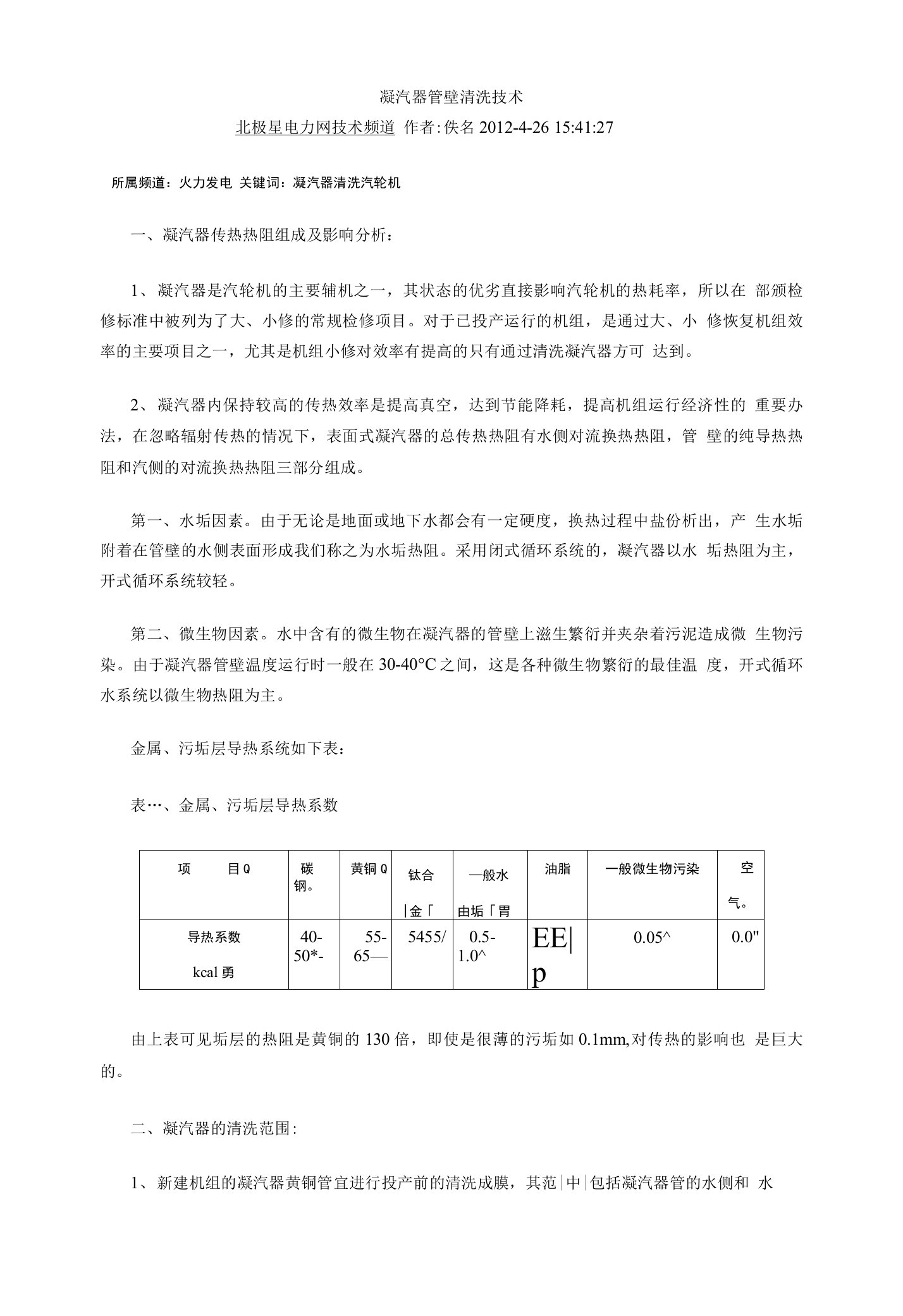 凝汽器管壁清洗技术