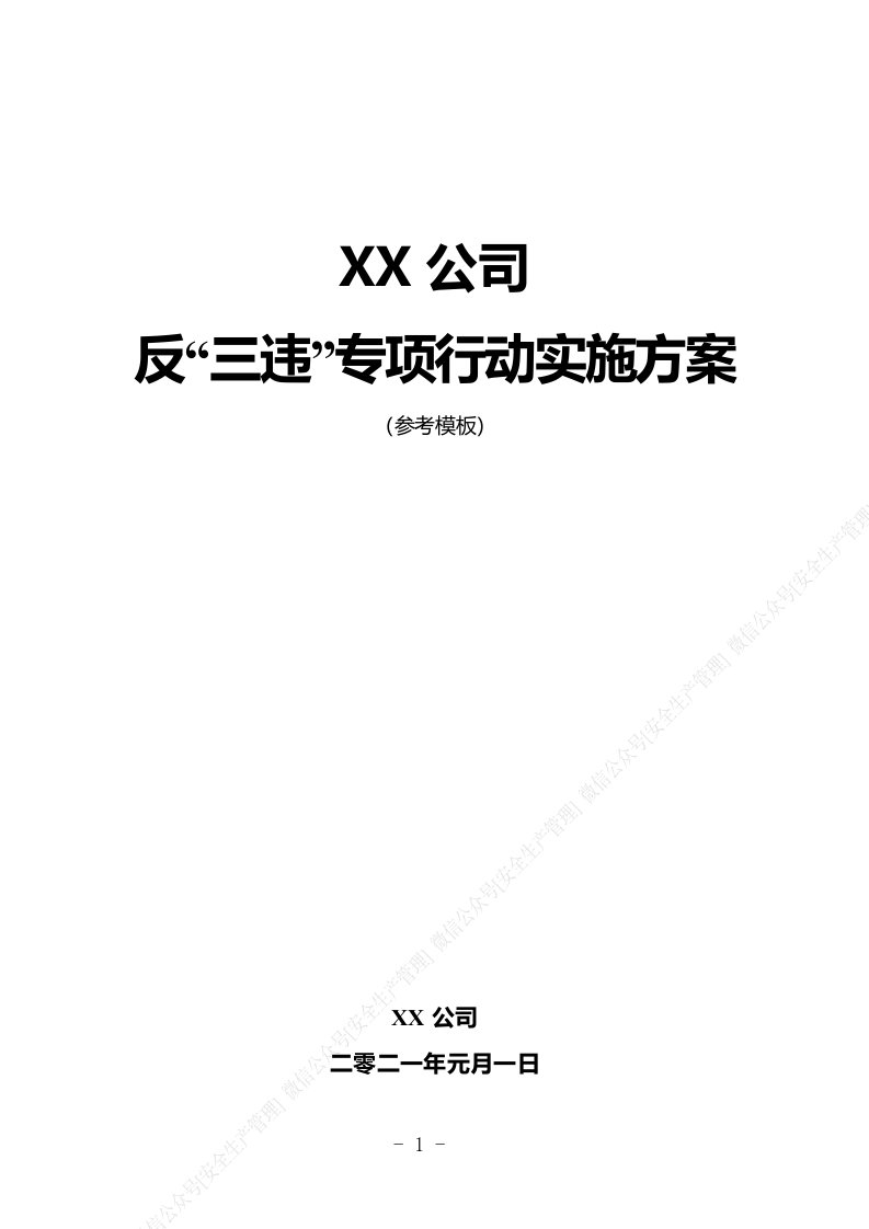 安全生产管理—反“三违”专项行动实施方案（参考方案）