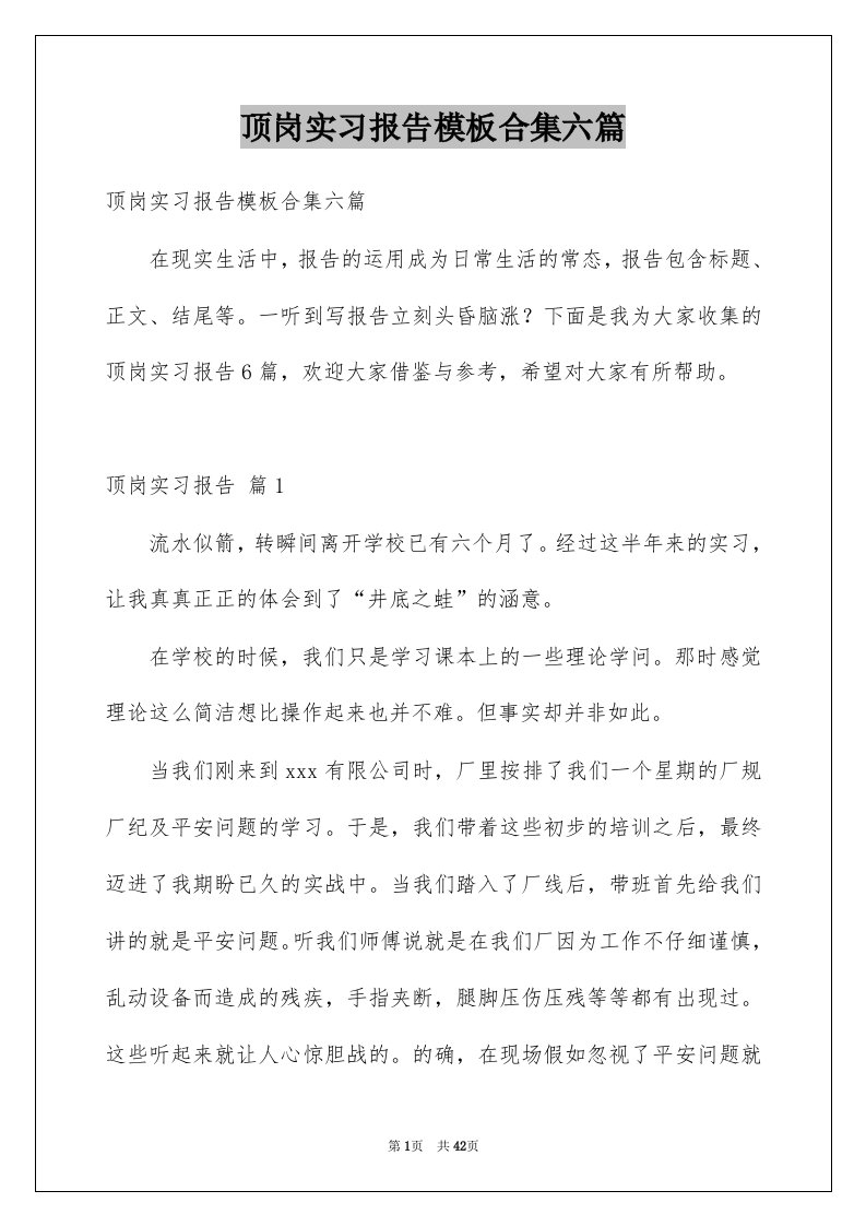 顶岗实习报告模板合集六篇例文