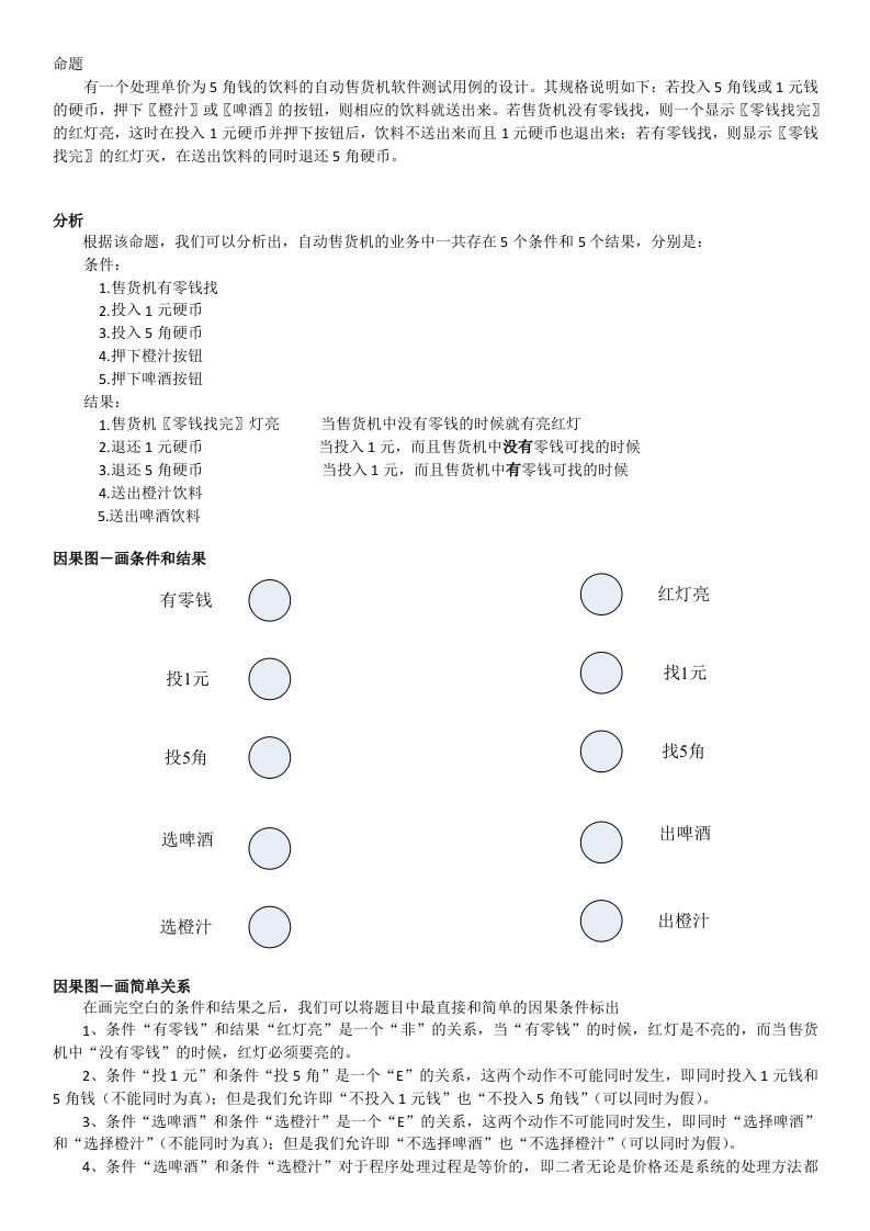 测试用例设计—自动售货机因果图分析[指南]