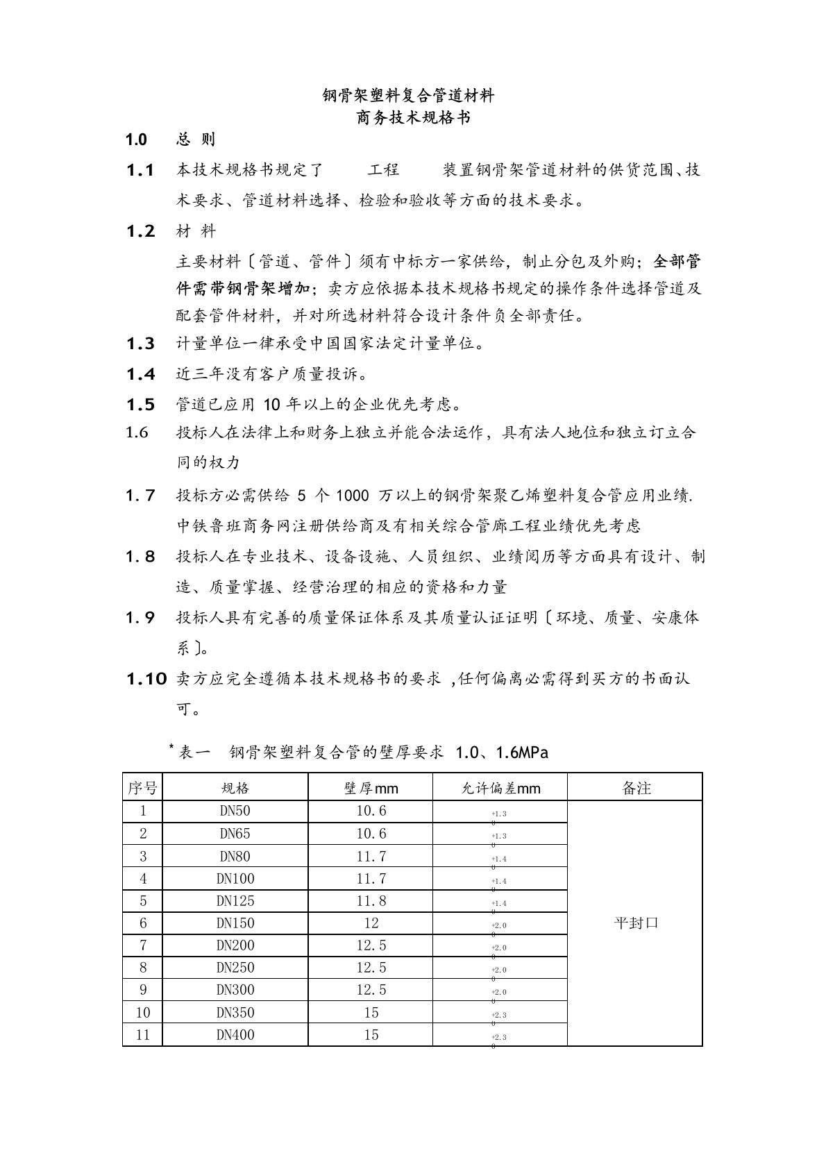 钢骨架管道技术规格书(含管件基本参数)