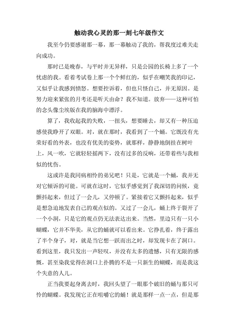 触动我心灵的那一刻七年级作文