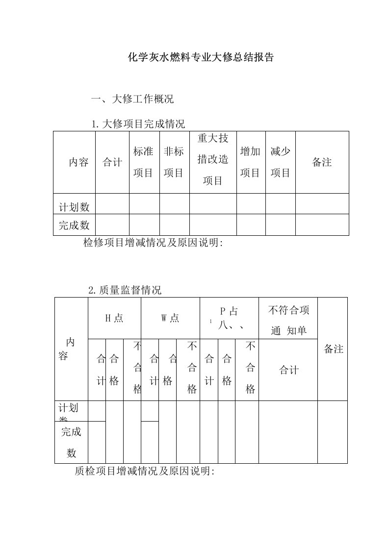 化学灰水燃料专业大修总结报告